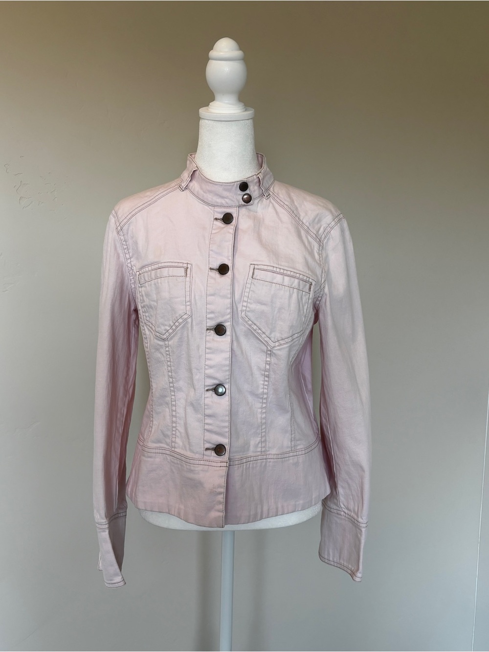 Military tailored fit Sigrid Olsen Light Pink Denim-Style Button Jacket Sz 10